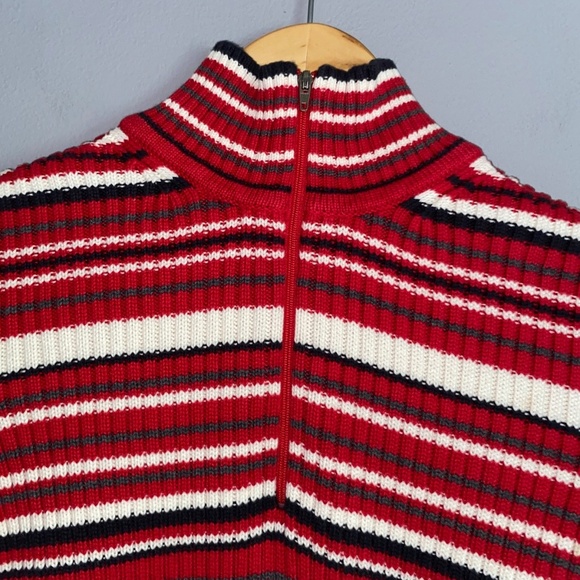 TOMMY HILFIGER Quarter Zip Stripe Sweater Red Balck White Women's Medium - Picture 6 of 7